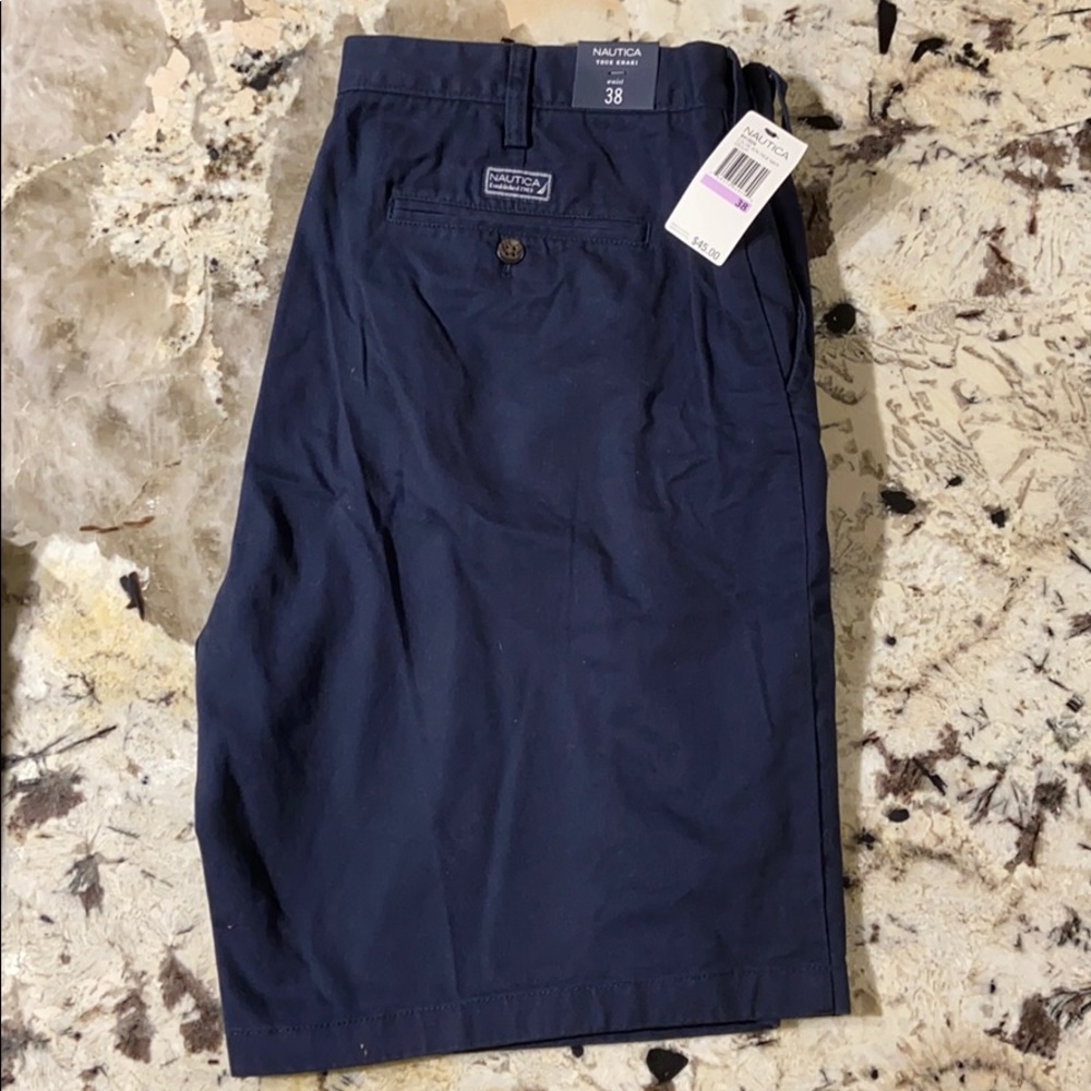 Nautica Men’s True Khaki Flat Front Navy Shorts